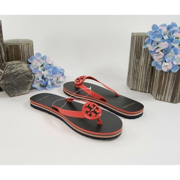 Tory Burch Minnie Grenadine Tory Navy Flip Flops Size 8